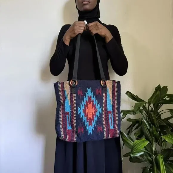 Vintage boho/hippie tote multicolor shoulder bag - Picture 3 of 5